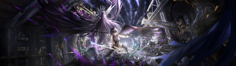 动漫女孩 · 剑 · 过膝袜 7680x2160 #1qorkw