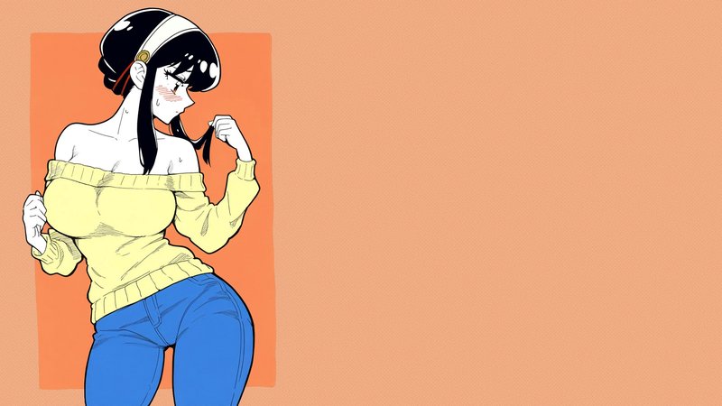 动漫女孩 · 脸红 · 橙色背景 2160x1215 #3q3v56