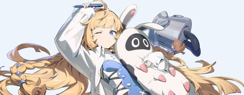 动漫女孩 · 躺着 · 蓝色背景 4245x1660 #mlo7o9