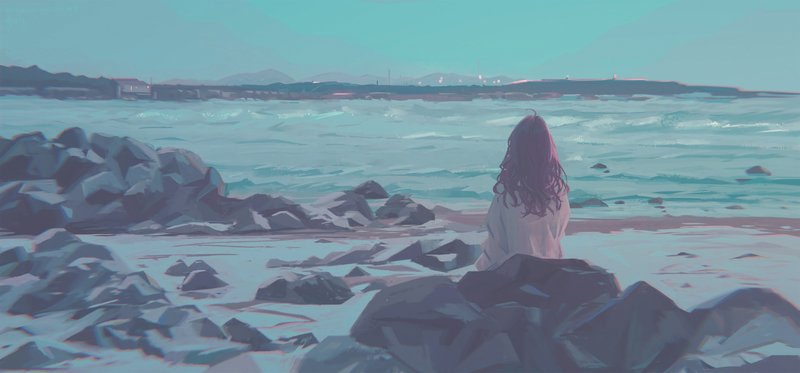 动漫女孩 · 孤独 · 数字艺术 4860x2263 #w5o7v6